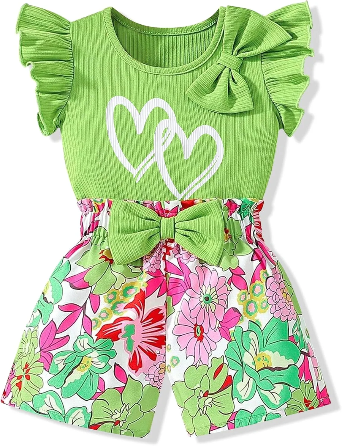 3-8 T Toddler Girls Clothing Set Ruffle Sleeve Bow Tie Top   Floral Shorts Set