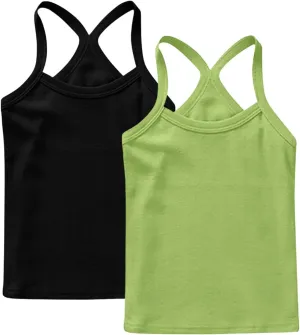 3-Pack Girls Basic Solid Racerback Camisole Tank Tops Spaghetti Strap Camis Undershirts for 1-13 Years