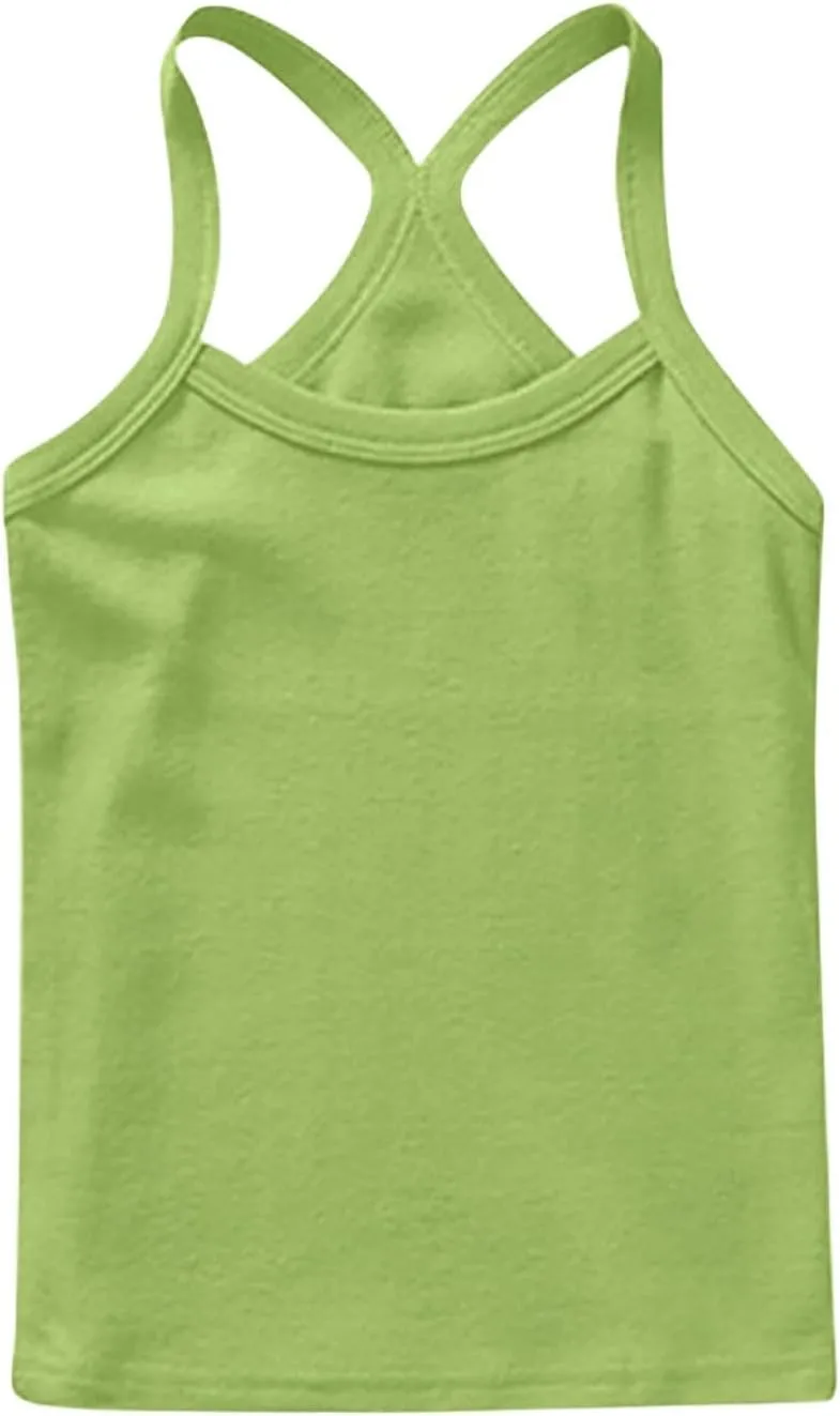 3-Pack Girls Basic Solid Racerback Camisole Tank Tops Spaghetti Strap Camis Undershirts for 1-13 Years
