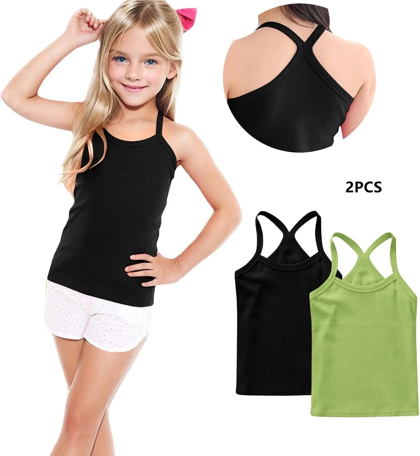 3-Pack Girls Basic Solid Racerback Camisole Tank Tops Spaghetti Strap Camis Undershirts for 1-13 Years