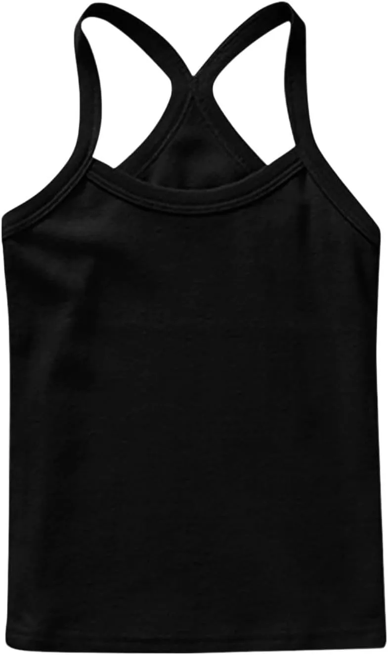 3-Pack Girls Basic Solid Racerback Camisole Tank Tops Spaghetti Strap Camis Undershirts for 1-13 Years