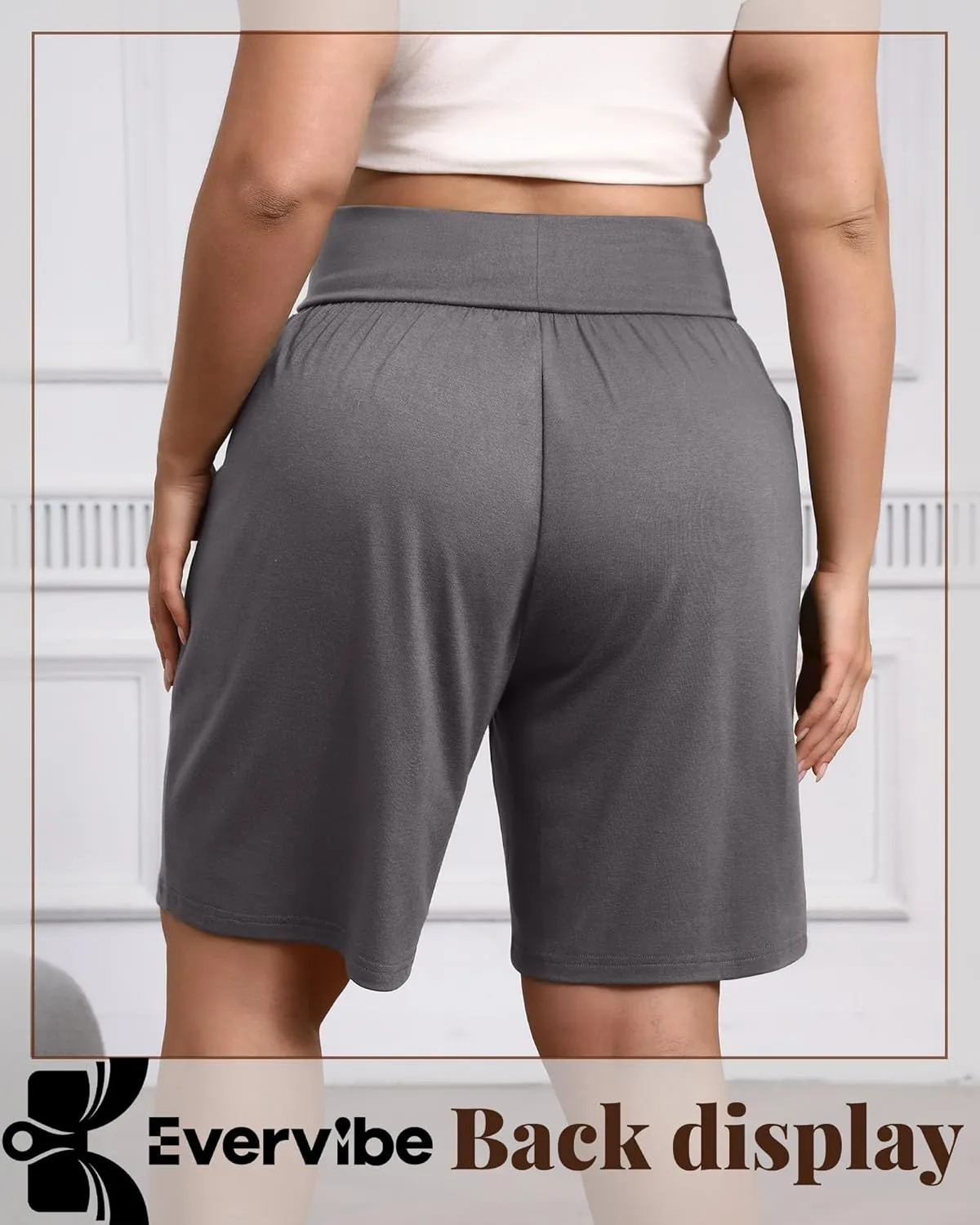 3 Pack Women's Plus Size Bermuda Shorts Cotton Long Yoga Short with Pockets High Waisted Drawstring Athletic Bottom