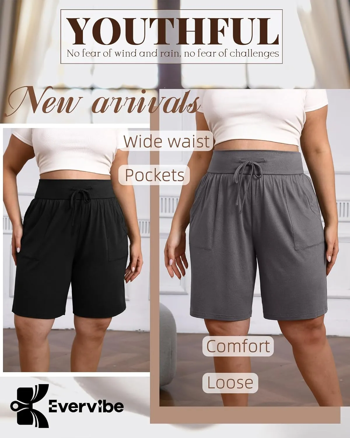 3 Pack Women's Plus Size Bermuda Shorts Cotton Long Yoga Short with Pockets High Waisted Drawstring Athletic Bottom