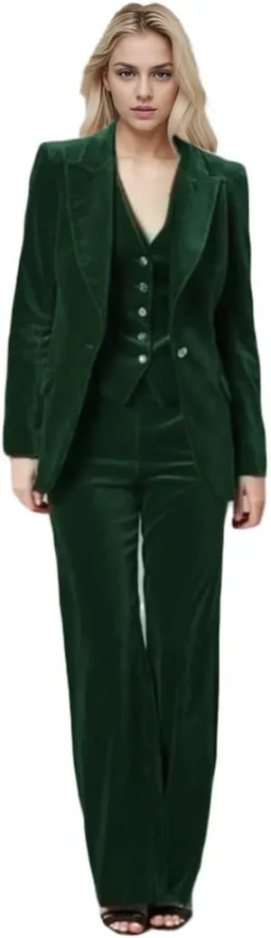 3 PC Womens Velvet Suit One Button Office Work Outfit Womens Pants Suit Prom Tuxedos