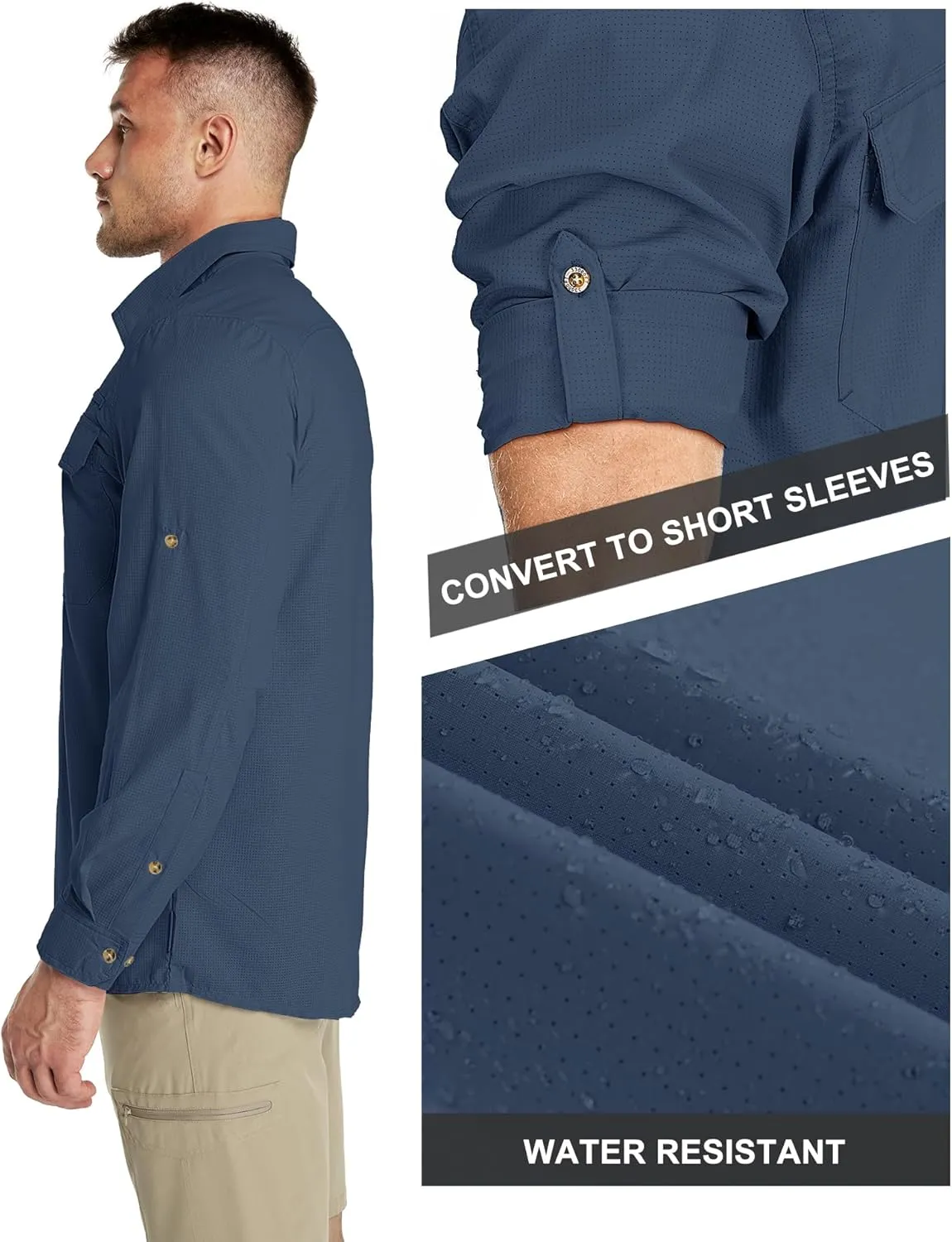 33,000ft Men's Long Sleeve Sun Protection Shirt UPF 50  UV Quick Dry Cooling Fishing Shirts for Travel Safari Camping Hiking