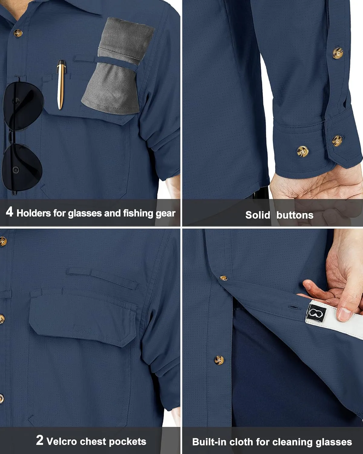 33,000ft Men's Long Sleeve Sun Protection Shirt UPF 50  UV Quick Dry Cooling Fishing Shirts for Travel Safari Camping Hiking