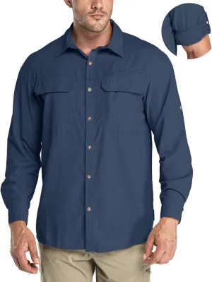 33,000ft Men's Long Sleeve Sun Protection Shirt UPF 50  UV Quick Dry Cooling Fishing Shirts for Travel Safari Camping Hiking