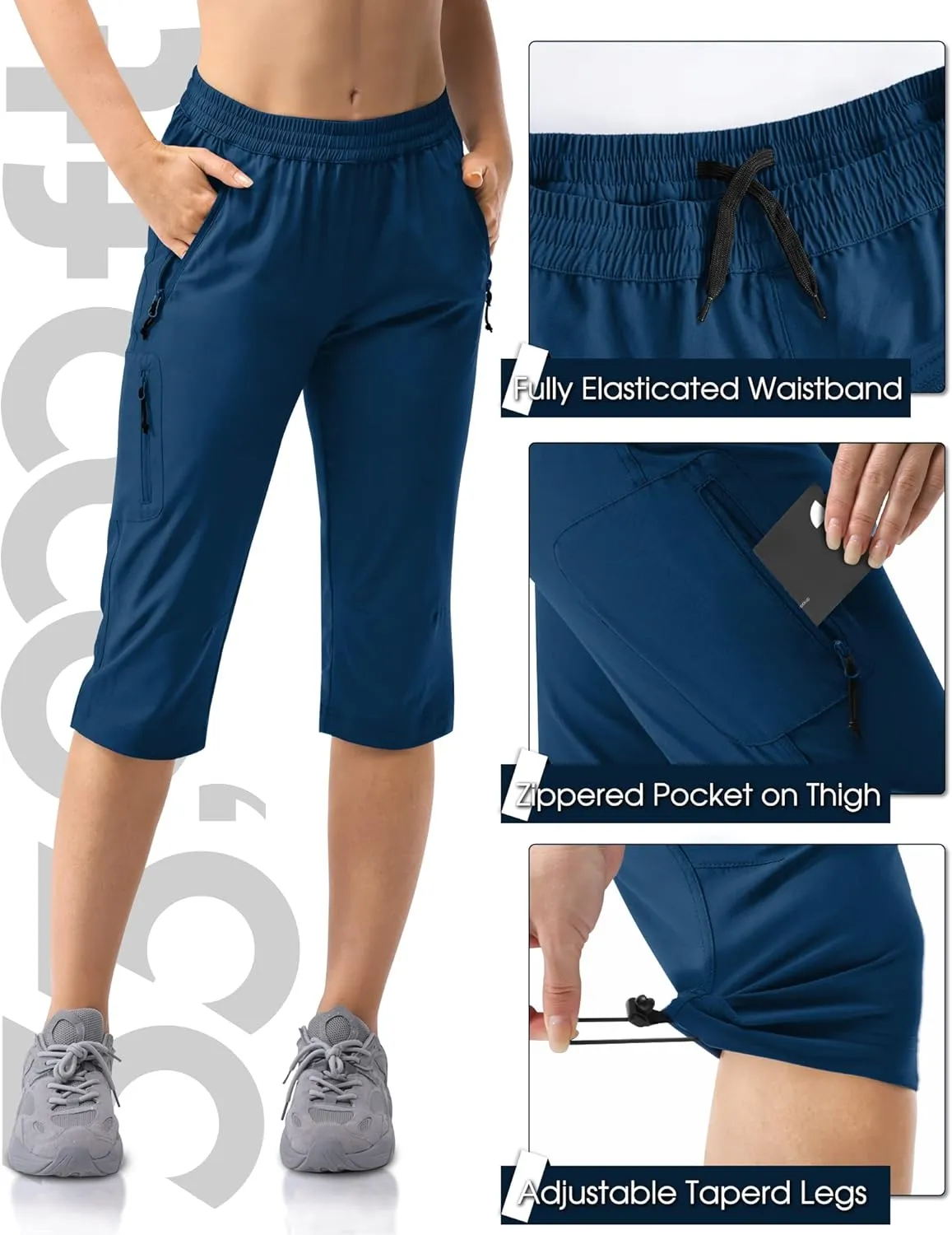 33,000ft Women's Capri Golf Pants Casual Quick Dry UPF 50  Lightweight Stretch Cargo Hiking Pants with Pockets