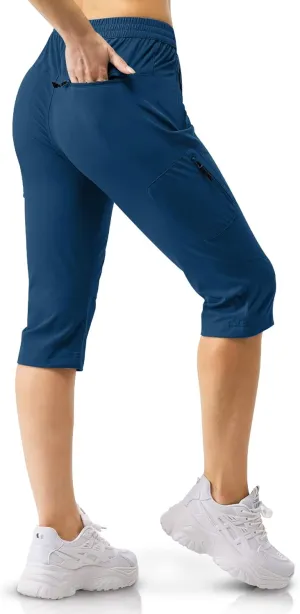 33,000ft Women's Capri Golf Pants Casual Quick Dry UPF 50  Lightweight Stretch Cargo Hiking Pants with Pockets