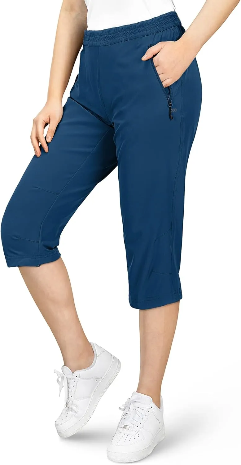 33,000ft Women's Capri Golf Pants Casual Quick Dry UPF 50  Lightweight Stretch Cargo Hiking Pants with Pockets