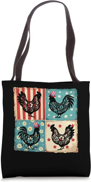 4th Of July US Flag Group Floral Chickens Farmer Patriotic Tote Bag