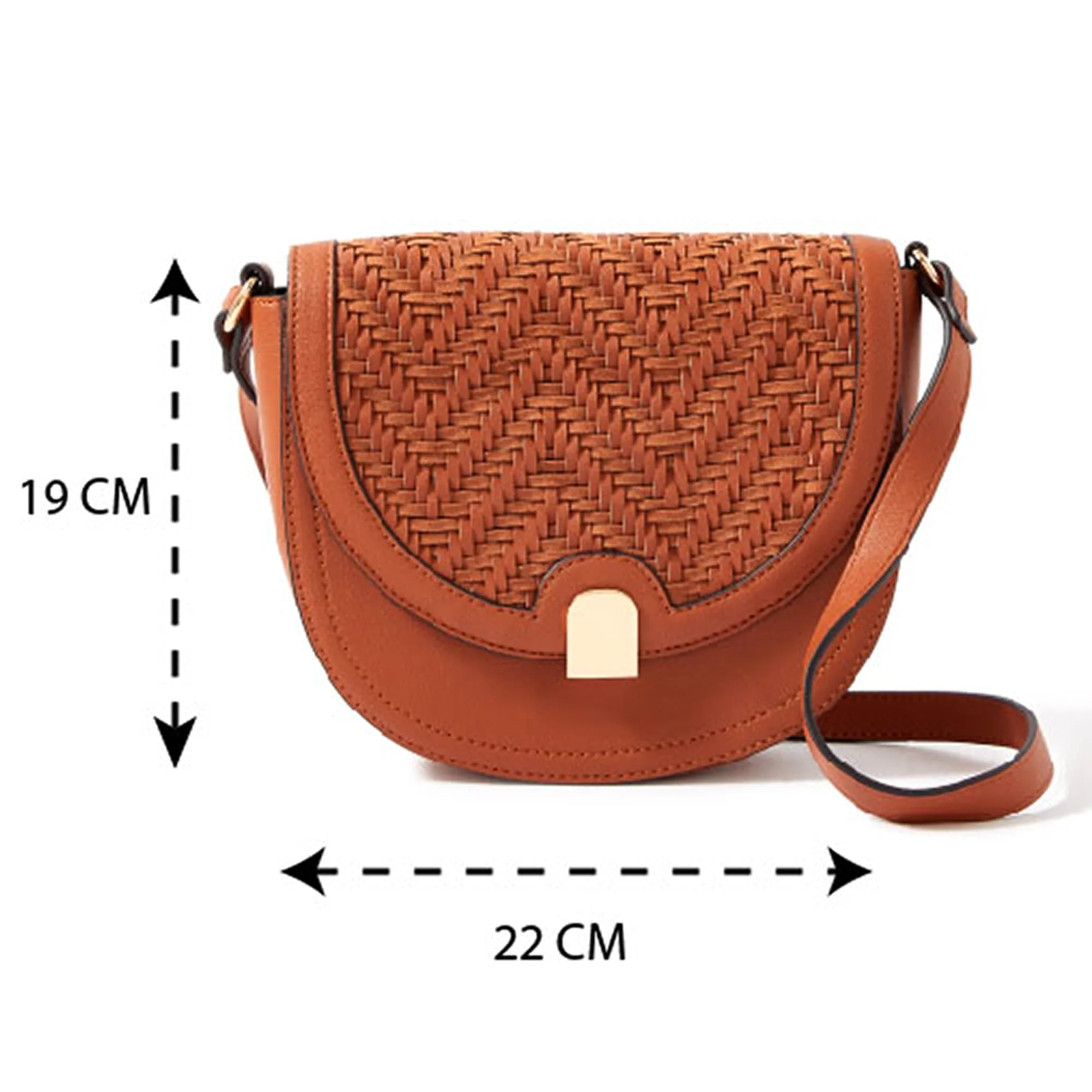 Accessorize London women's Faux Leather Brown Weave Sling bag