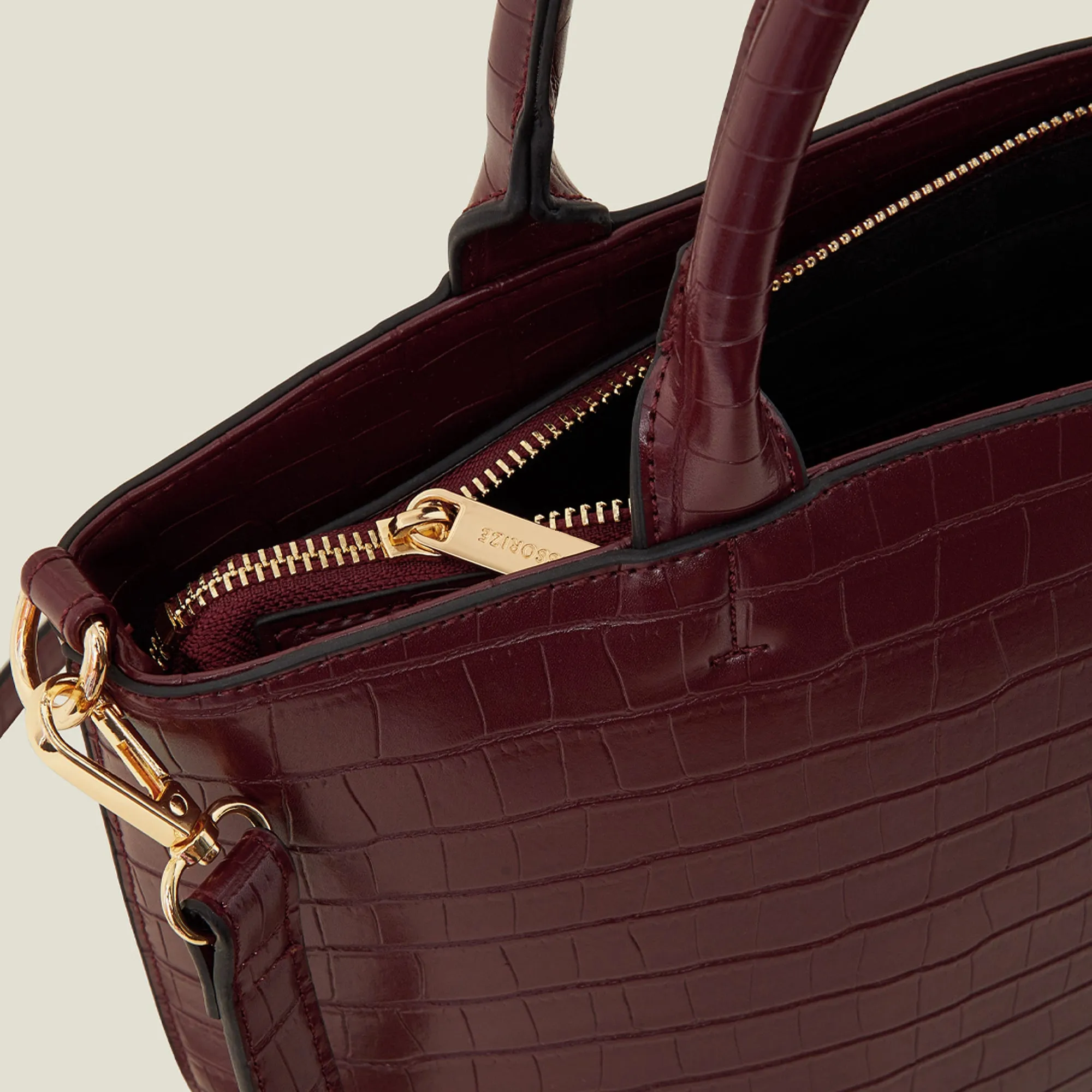 Accessorize London Women's Maroon Faux Croc Handheld Bag