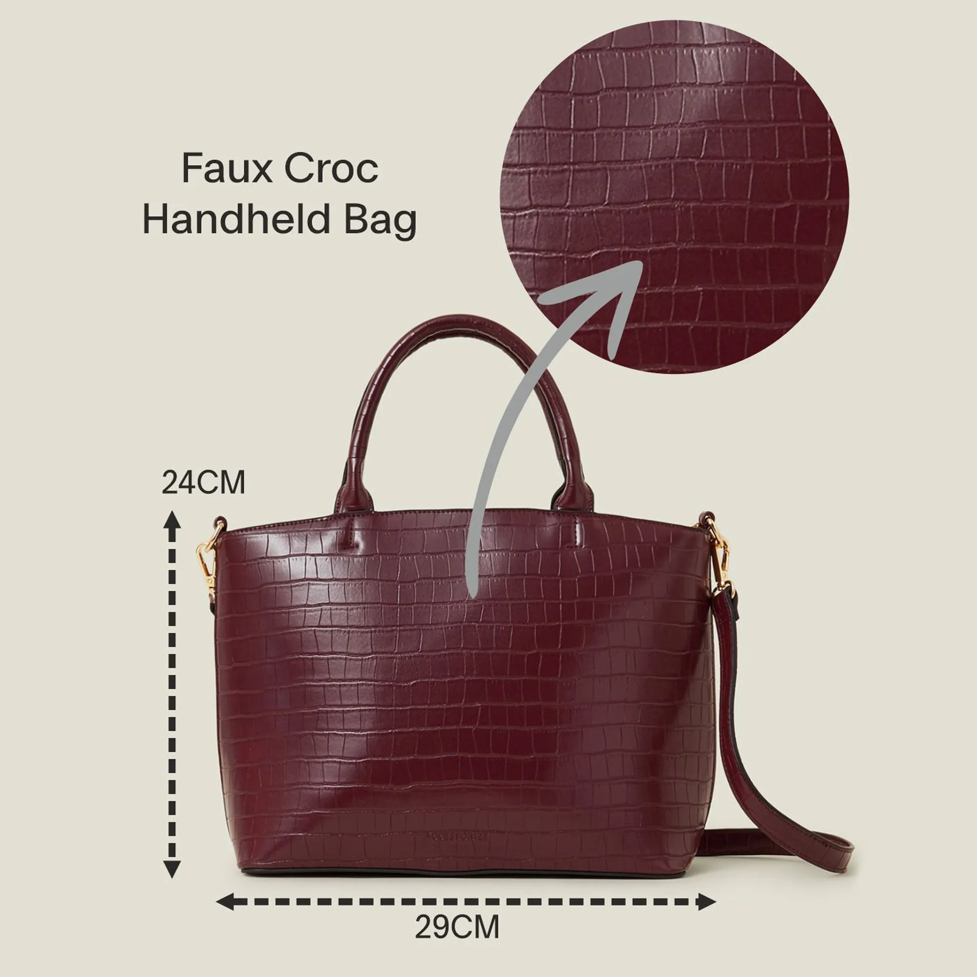 Accessorize London Women's Maroon Faux Croc Handheld Bag