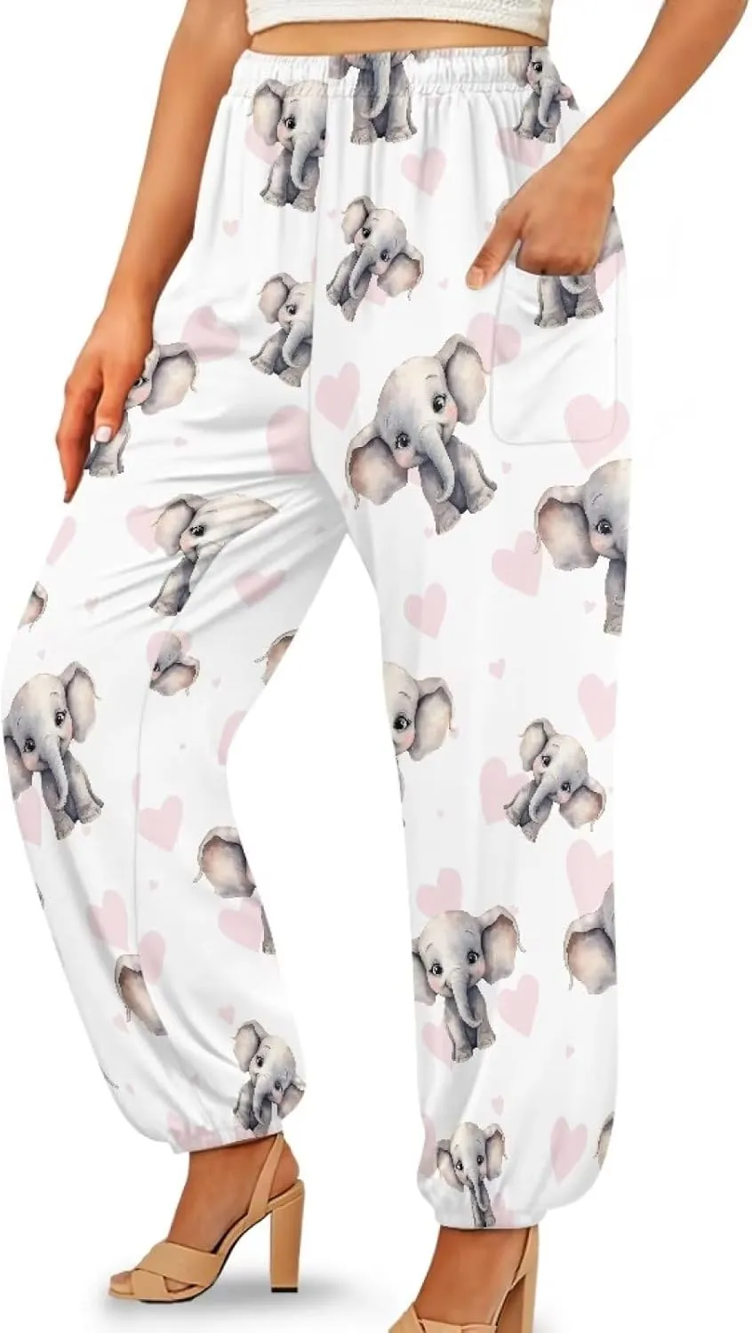 AFPANQZ Woman Bohemian Pants for Summer Gym Yoga Sport Plus Size Workout Sweatpant with Pocket S-4XL