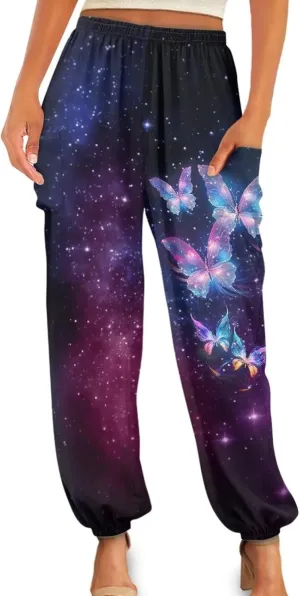 AFPANQZ Woman Bohemian Pants for Summer Gym Yoga Sport Plus Size Workout Sweatpant with Pocket S-4XL
