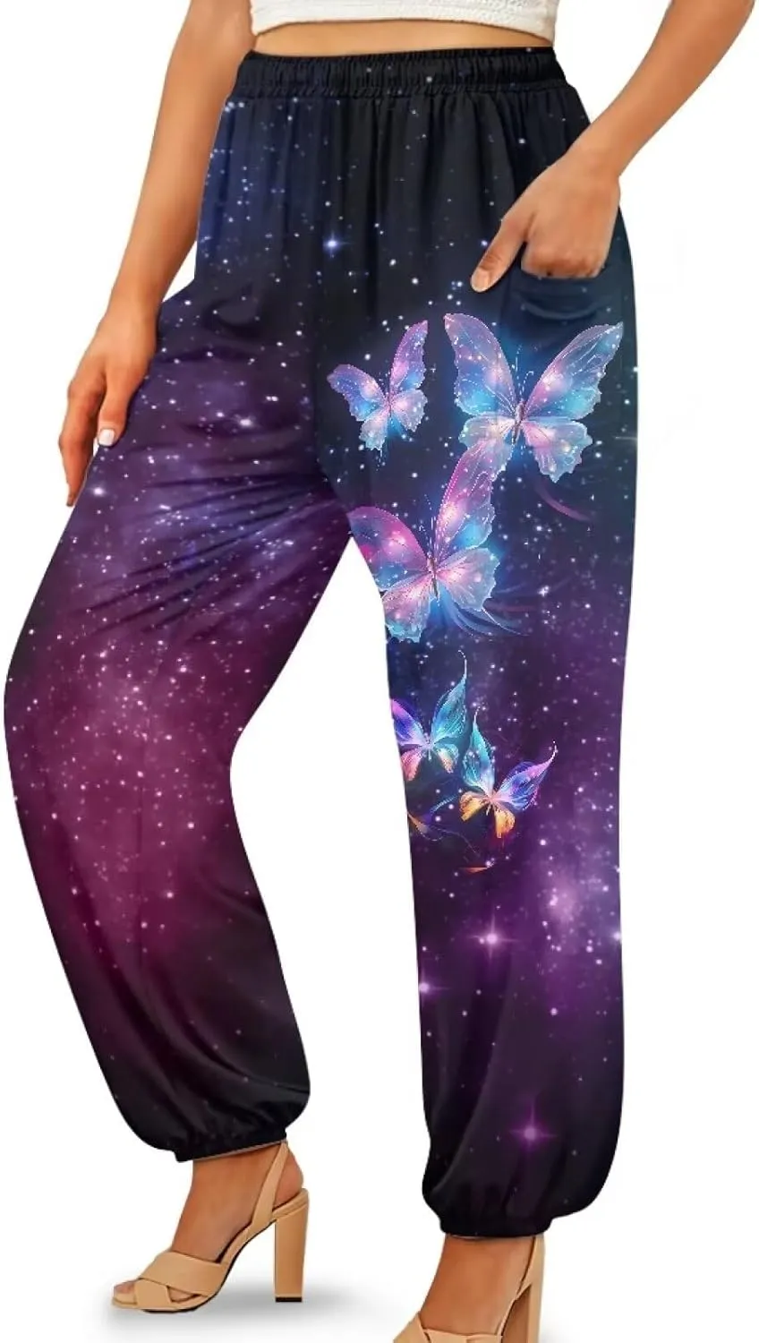 AFPANQZ Woman Bohemian Pants for Summer Gym Yoga Sport Plus Size Workout Sweatpant with Pocket S-4XL