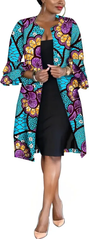 African Women Coat Ankara Print Long Jacket Tops Wax Dashiki Clothes