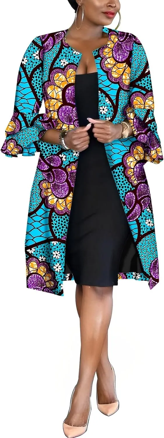 African Women Coat Ankara Print Long Jacket Tops Wax Dashiki Clothes