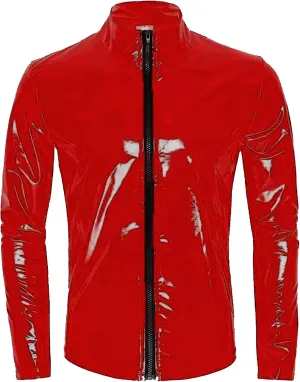 AIEOE Mens Leather Metallic Shirts Shiny Slim Fit Stretch Top Wetlook Club Party Undershirts
