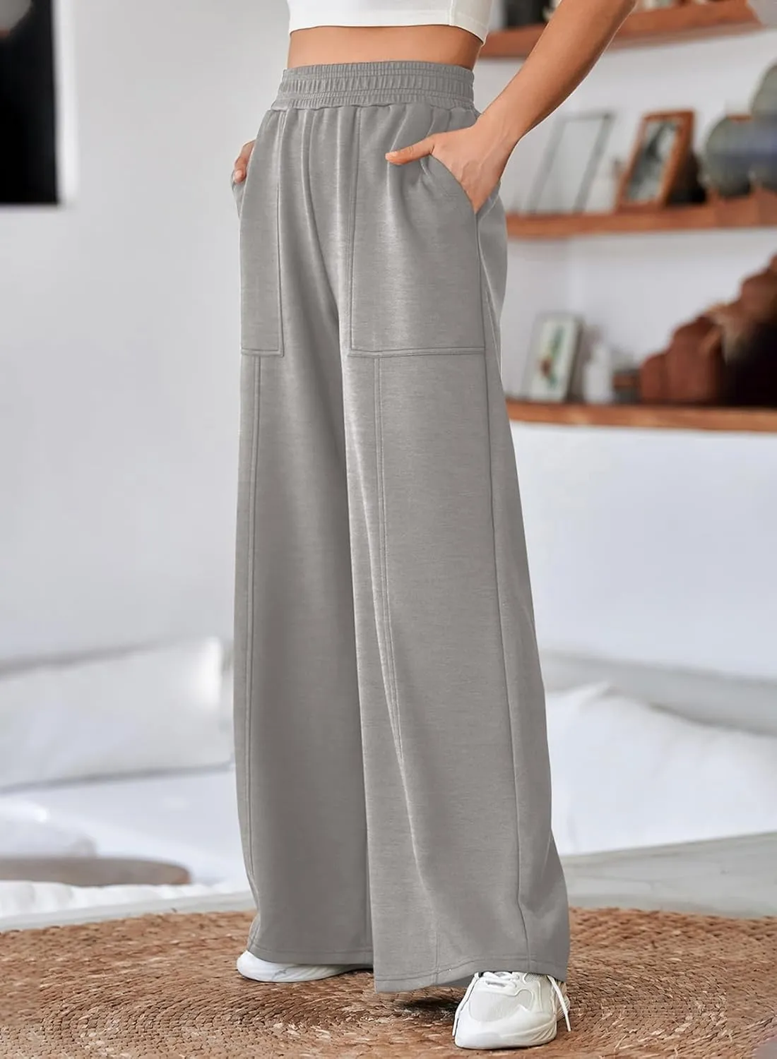 Aleumdr Women's Wide Leg Sweatpants Elastic High Waisted Long Pants Casual Loose Yoga Pants with Pockets 2025
