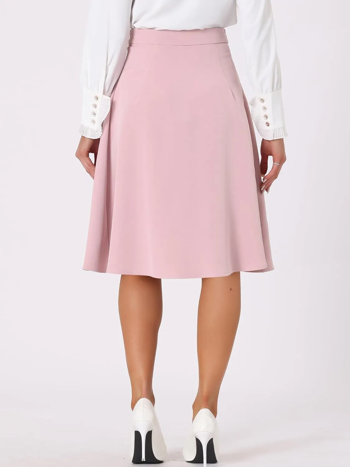 Allegra K Casual Office A-Line Skirt for Women's Button Decor High Waist Midi Flared Pleated Skirts
