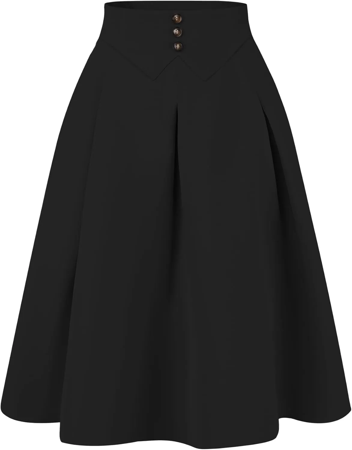 Allegra K Casual Office A-Line Skirt for Women's Button Decor High Waist Midi Flared Pleated Skirts