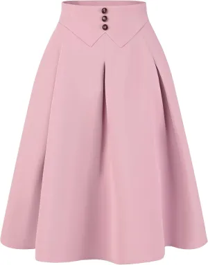 Allegra K Casual Office A-Line Skirt for Women's Button Decor High Waist Midi Flared Pleated Skirts