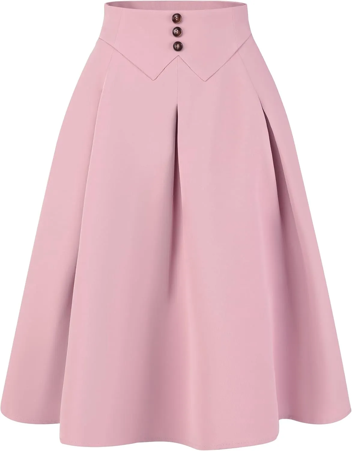 Allegra K Casual Office A-Line Skirt for Women's Button Decor High Waist Midi Flared Pleated Skirts