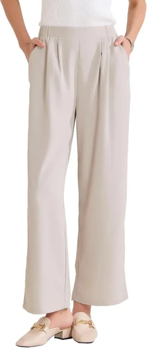Allegra K Women's Straight Work Pant Elastic High Waist Business Casual Solid Ankle Pant Trouser