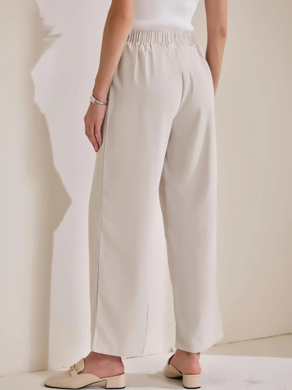 Allegra K Women's Straight Work Pant Elastic High Waist Business Casual Solid Ankle Pant Trouser