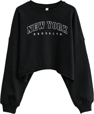 Amazhiyu Womens Cropped Hoodie Pullover Long Sleeve Crewneck Crop Tops Oversize Fit