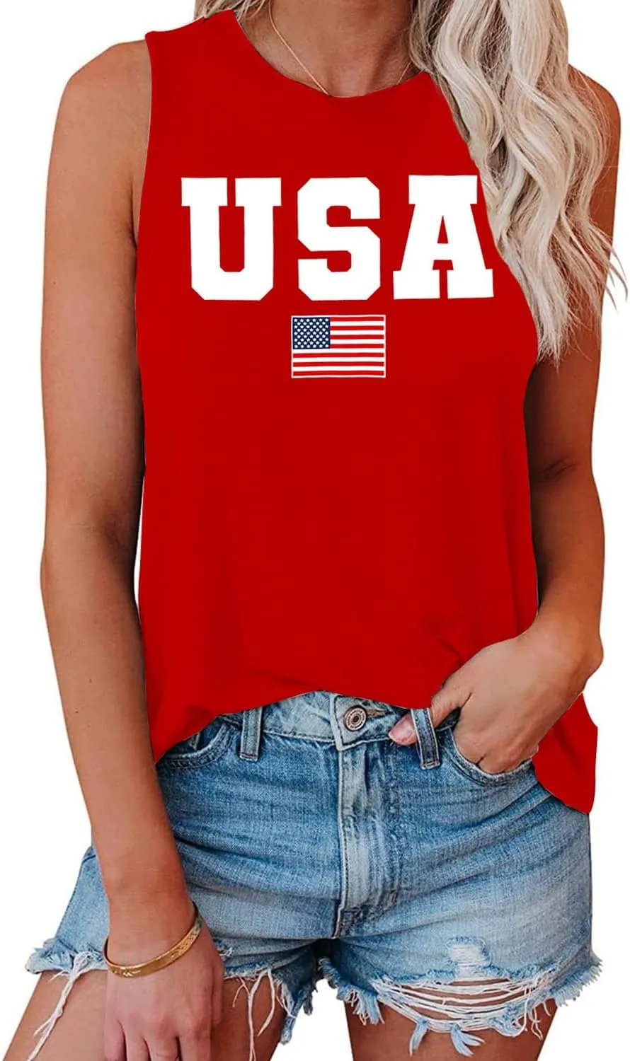 American Flag Tank Tops Women 4th of July Patriotic Shirts USA Stars Stripes Sleeveless Vest