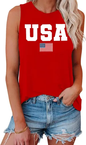 American Flag Tank Tops Women 4th of July Patriotic Shirts USA Stars Stripes Sleeveless Vest