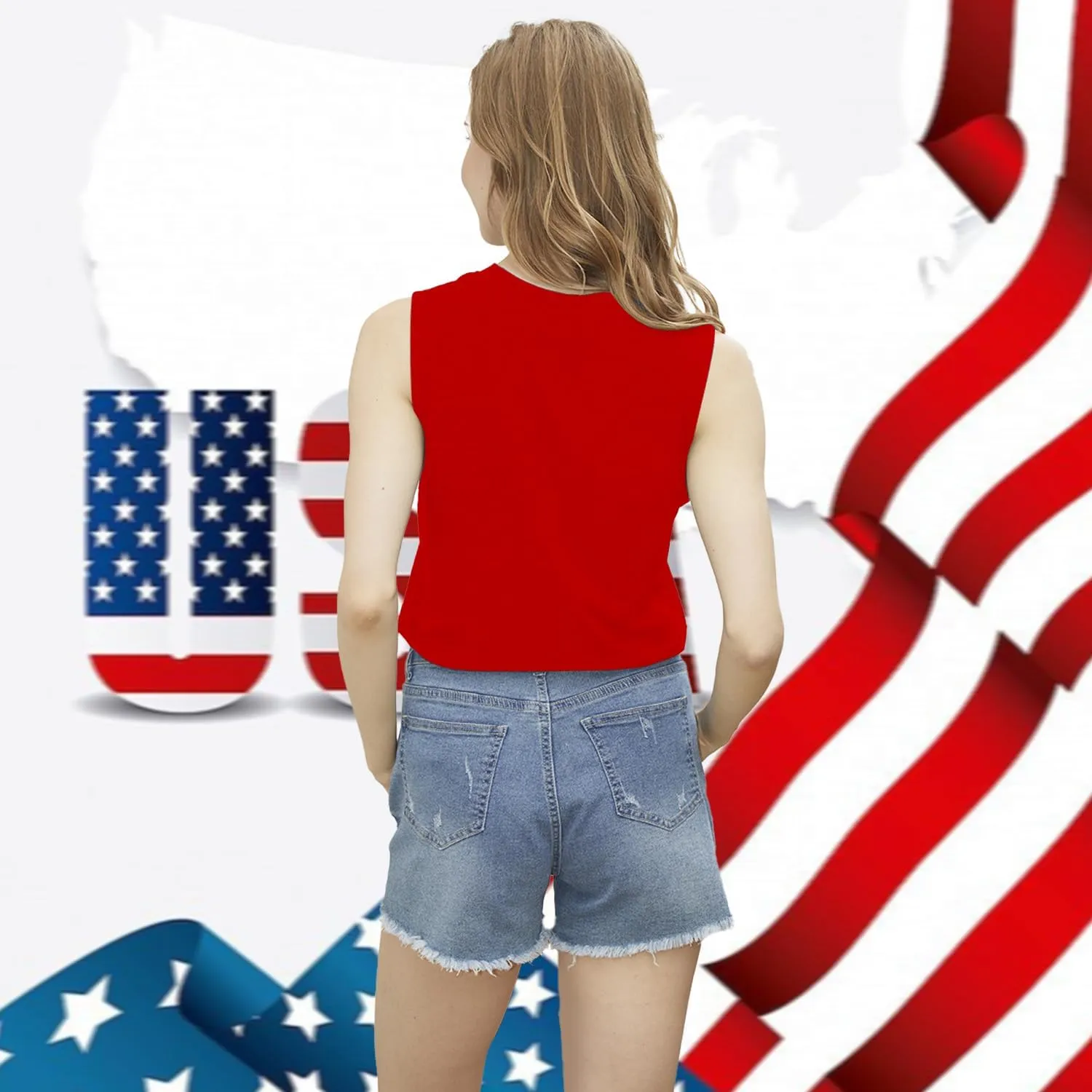 American Flag Tank Tops Women 4th of July Patriotic Shirts USA Stars Stripes Sleeveless Vest