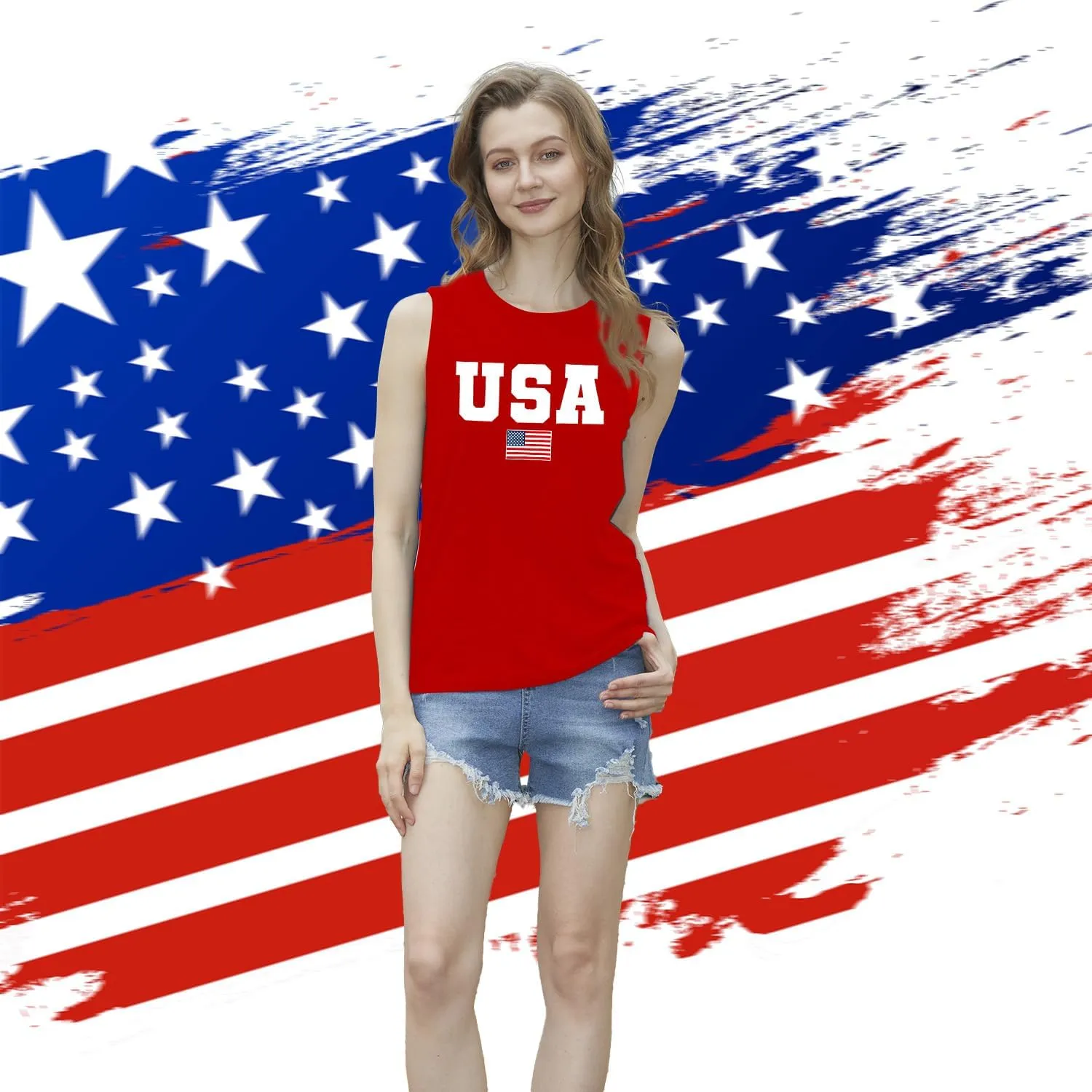 American Flag Tank Tops Women 4th of July Patriotic Shirts USA Stars Stripes Sleeveless Vest