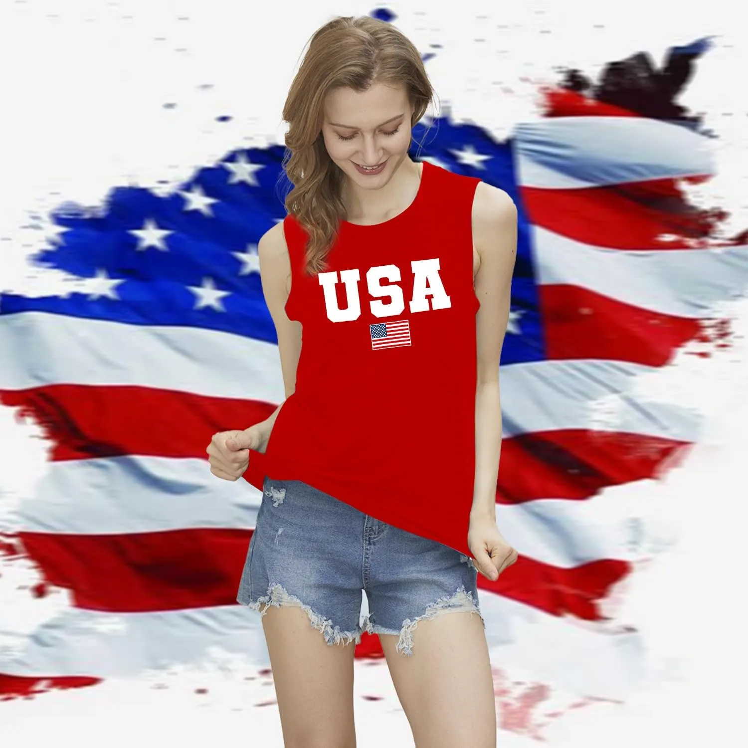 American Flag Tank Tops Women 4th of July Patriotic Shirts USA Stars Stripes Sleeveless Vest