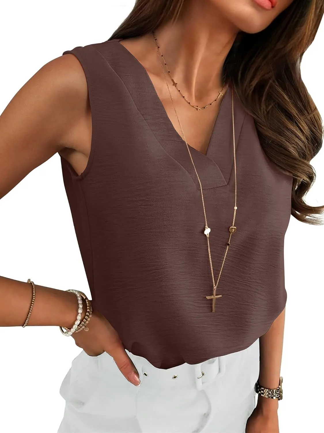 ANRABESS Tank Top for Women Dressy Casual Business Work Blouses Sleeveless V Neck Textured Tops 2025 Spring Summer Outfits