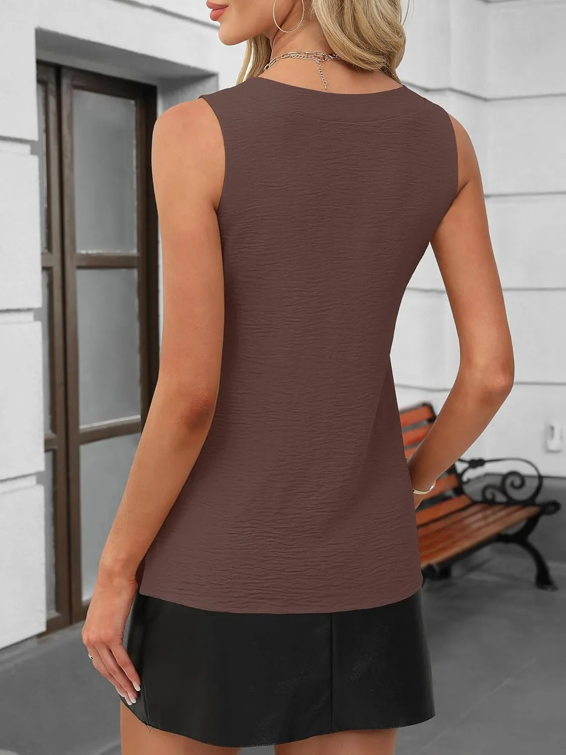 ANRABESS Tank Top for Women Dressy Casual Business Work Blouses Sleeveless V Neck Textured Tops 2025 Spring Summer Outfits