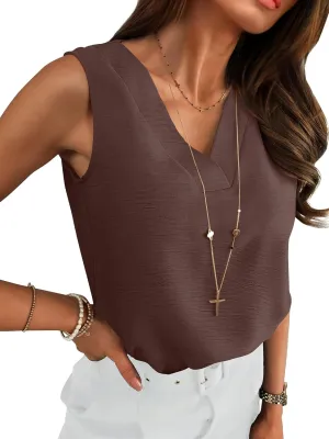 ANRABESS Tank Top for Women Dressy Casual Business Work Blouses Sleeveless V Neck Textured Tops 2025 Spring Summer Outfits