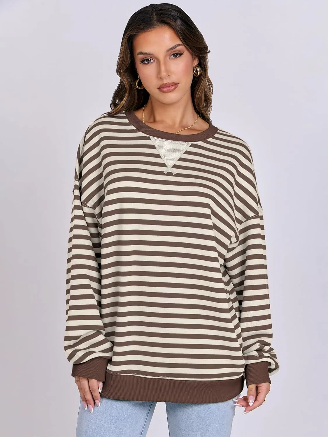 ANRABESS Women Striped Oversized Sweatshirt Crewneck Long Sleeve Shirts Hoodies 2025 Summer Fashion Pullover Top Y2K Outfits