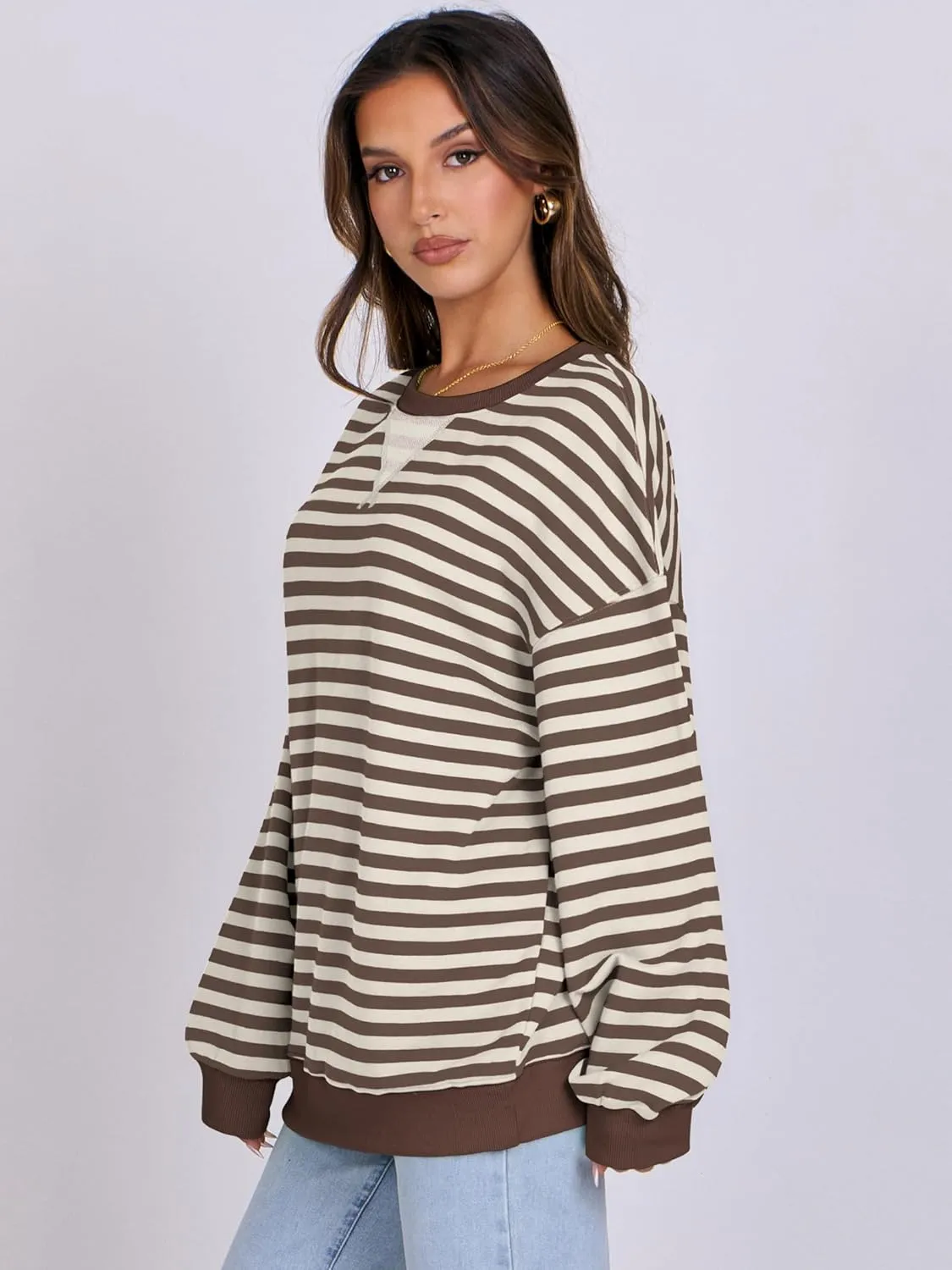 ANRABESS Women Striped Oversized Sweatshirt Crewneck Long Sleeve Shirts Hoodies 2025 Summer Fashion Pullover Top Y2K Outfits