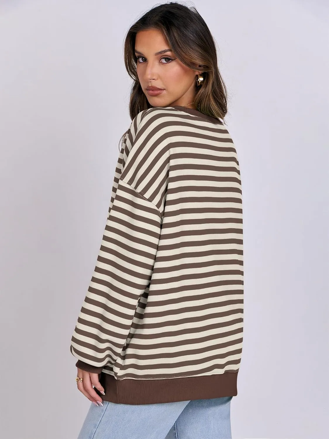 ANRABESS Women Striped Oversized Sweatshirt Crewneck Long Sleeve Shirts Hoodies 2025 Summer Fashion Pullover Top Y2K Outfits