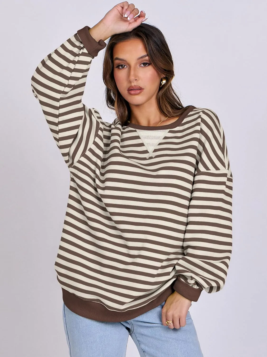 ANRABESS Women Striped Oversized Sweatshirt Crewneck Long Sleeve Shirts Hoodies 2025 Summer Fashion Pullover Top Y2K Outfits