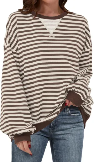 ANRABESS Women Striped Oversized Sweatshirt Crewneck Long Sleeve Shirts Hoodies 2025 Summer Fashion Pullover Top Y2K Outfits