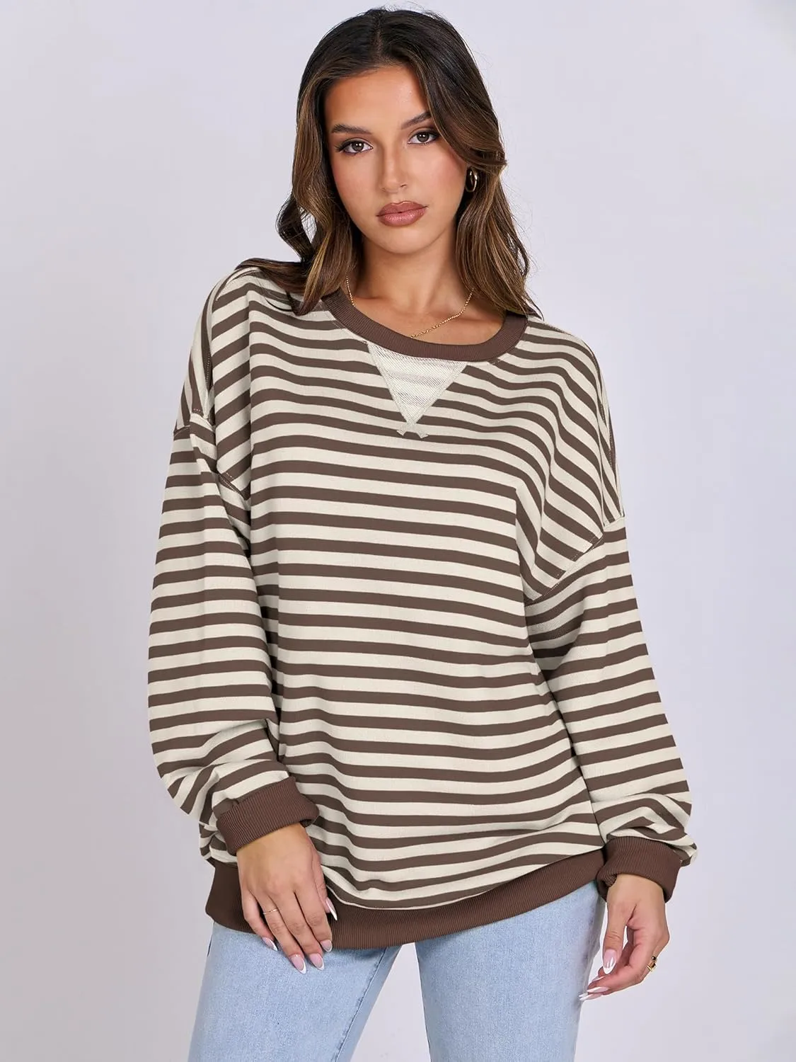 ANRABESS Women Striped Oversized Sweatshirt Crewneck Long Sleeve Shirts Hoodies 2025 Summer Fashion Pullover Top Y2K Outfits
