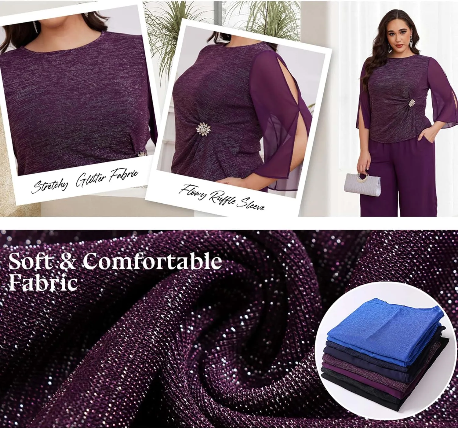 AOVDE Plus Size Pant Suits Mother of Bride Dressy Pant Suits 2 Piece Outfits with Pockets for Women Wedding Guest