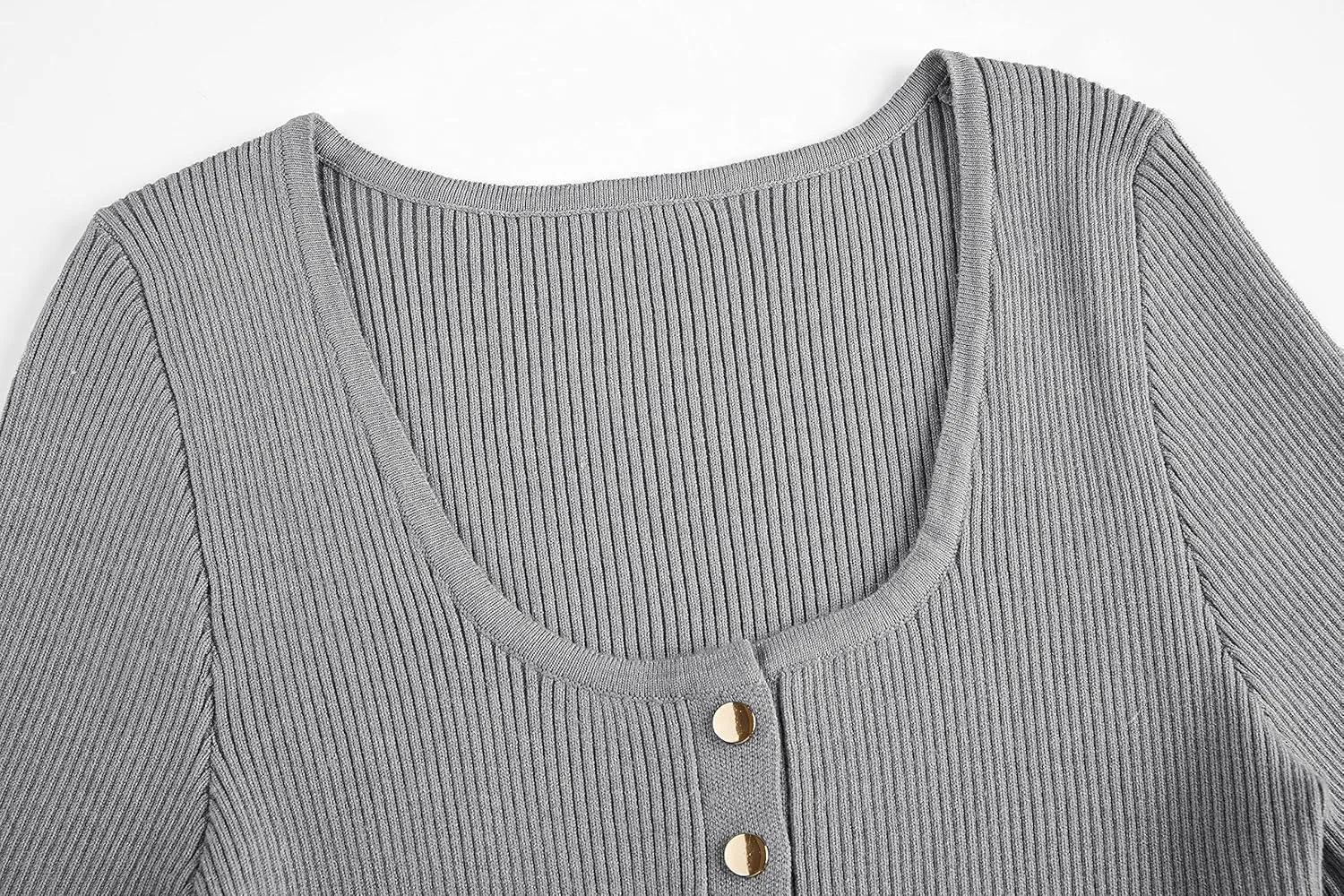 Apbondy Womens Sexy Long Sleeve Sweater Scoop Neck Button Up Fitted Pullover Shirts Tops