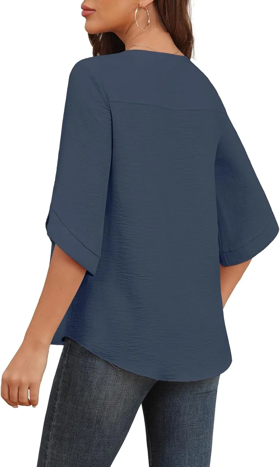 Askyes Women's 2025 Summer Chiffon Blouses Bell Short Sleeve Tshirts Casual Loose Flowy Dressy Work Tops for Leggings Blouse