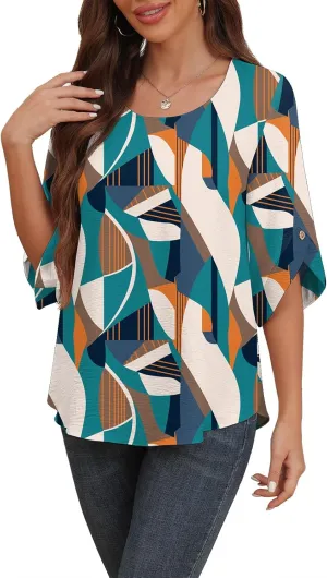 Askyes Women's 2025 Summer Chiffon Blouses Bell Short Sleeve Tshirts Casual Loose Flowy Dressy Work Tops for Leggings Blouse
